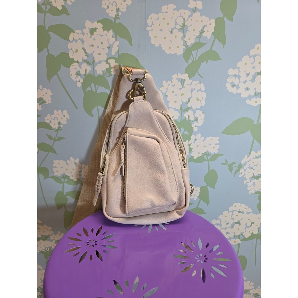 Antik Kraft Cream Vegan Leather Sling Bag Boho Embroidered Strap Crossbody
